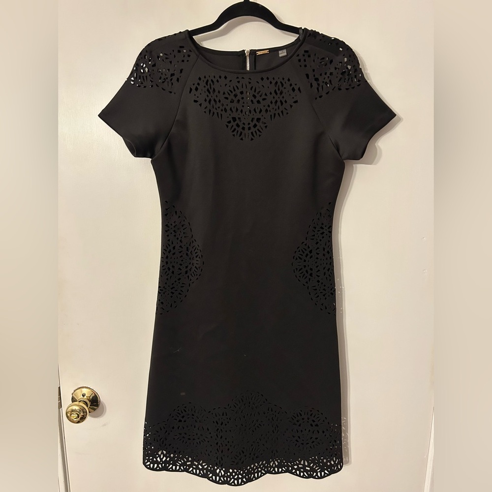 Tahari Black Laser Cut Dress Size 4
